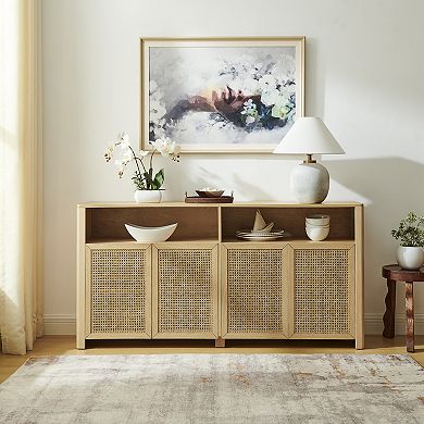 Trikiousd Boho Rattan Sideboard Buffet Cabinet, Large Storage Cabinet Coffee Bar Cabinet