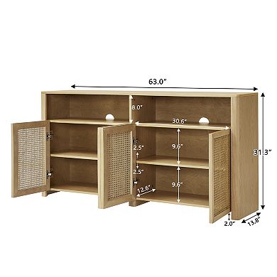 Trikiousd Boho Rattan Sideboard Buffet Cabinet, Large Storage Cabinet Coffee Bar Cabinet