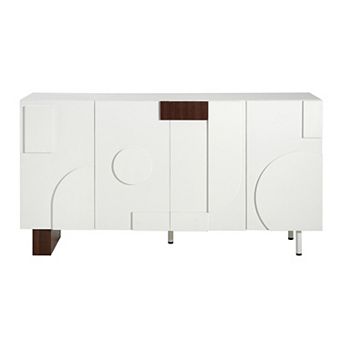 Trikiousd 4-Door Sideboard Buffet Cabinet, Modern Geometric Accent Cabinet Entryway Console Table