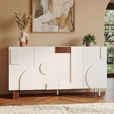Trikiousd 4-Door Sideboard Buffet Cabinet, Modern Geometric Accent Cabinet Entryway Console Table