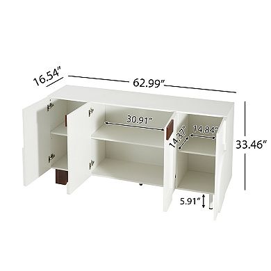 Trikiousd 4-Door Sideboard Buffet Cabinet, Modern Geometric Accent Cabinet Entryway Console Table