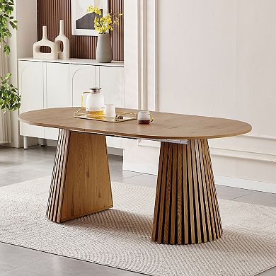 Trikiousd Extendable Oval Dining Table with Slatted Legs for 4-8