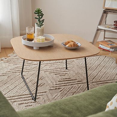Trikiousd Round Coffee Table for Small Apartment, Oak Veneer Living Room Table