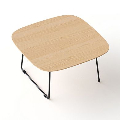 Trikiousd Round Coffee Table for Small Apartment, Oak Veneer Living Room Table