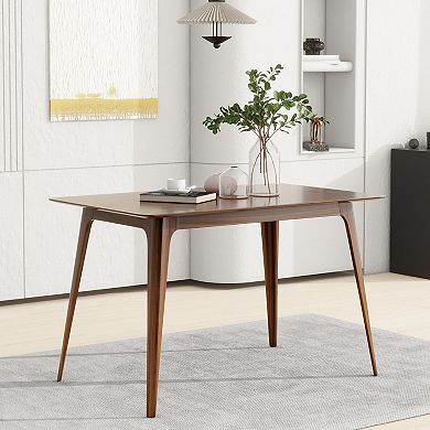 Trikiousd Mid-Century Modern Rubberwood Dining Table with Splayed Legs