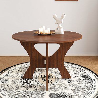 Trikiousd 43-Inch Folding Dining Table with Walnut Veneer for Small Spaces