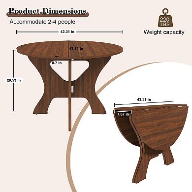Trikiousd 43-Inch Folding Dining Table with Walnut Veneer for Small Spaces