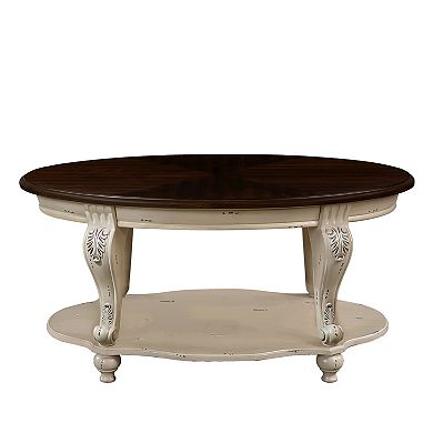 Trikiousd 42'' Oval Wood Coffee Table with 2-Tier Storage Shelf