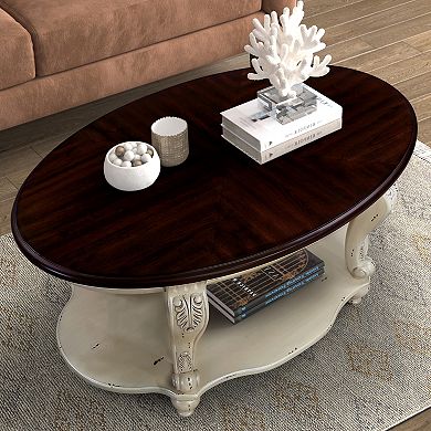 Trikiousd 42'' Oval Wood Coffee Table with 2-Tier Storage Shelf