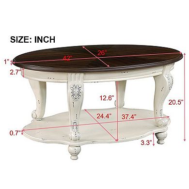 Trikiousd 42'' Oval Wood Coffee Table with 2-Tier Storage Shelf