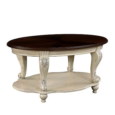 Trikiousd 42'' Oval Wood Coffee Table with 2-Tier Storage Shelf