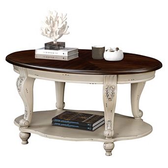 Trikiousd 42'' Oval Wood Coffee Table with 2 tier Storage Shelf