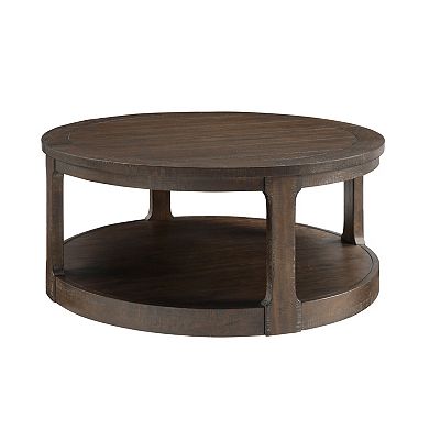Trikiousd 40-Inch Round 2-Tier Wooden Coffee Table with Wheels, Rustic Living Room Table