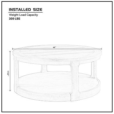 Trikiousd 40-Inch Round 2-Tier Wooden Coffee Table with Wheels, Rustic Living Room Table