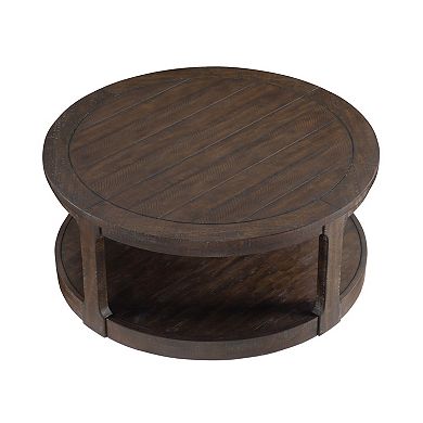 Trikiousd 40-Inch Round 2-Tier Wooden Coffee Table with Wheels, Rustic Living Room Table