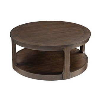 Trikiousd 40-Inch Round 2 tier Wooden Coffee Table with Wheels, Rustic Living Room Table