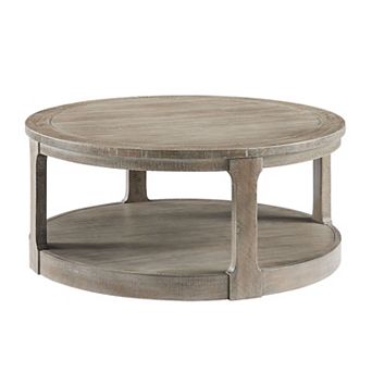 Trikiousd 40-Inch Round 2 tier Wooden Coffee Table with Wheels, Rustic Living Room Table