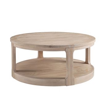 Trikiousd 40-Inch Round 2 tier Wooden Coffee Table with Wheels, Rustic Living Room Table