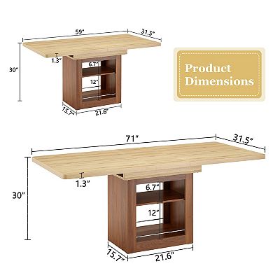 Trikiousd 59-71 Inch Extendable Dining Table with Storage for 4-8