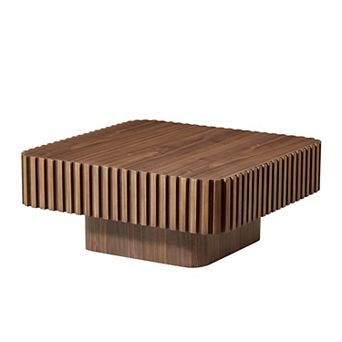 Trikiousd 35.4-Inch Square Drum Coffee Table, Modern Wood Coffee Table with Pedestal Base