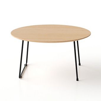 Trikiousd Modern Round Coffee Table Side Table, Oak Veneer Sofa Table