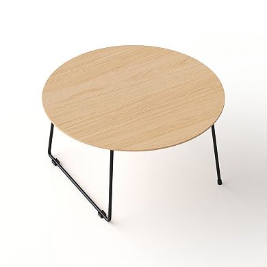 Trikiousd Modern Round Coffee Table Side Table, Oak Veneer Sofa Table