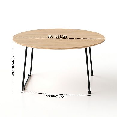 Trikiousd Modern Round Coffee Table Side Table, Oak Veneer Sofa Table