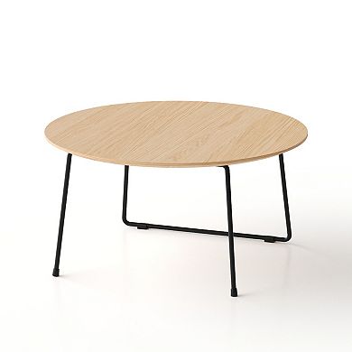 Trikiousd Modern Round Coffee Table Side Table, Oak Veneer Sofa Table