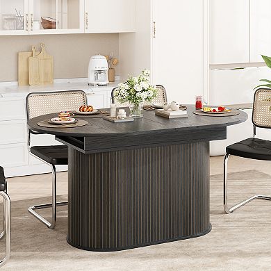 Trikiousd 55.11"-70.86" Extendable Arc-Shaped Dining Table with Striped Legs