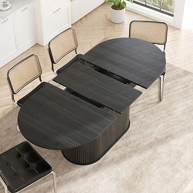 Trikiousd 55.11"-70.86" Extendable Arc-Shaped Dining Table with Striped Legs