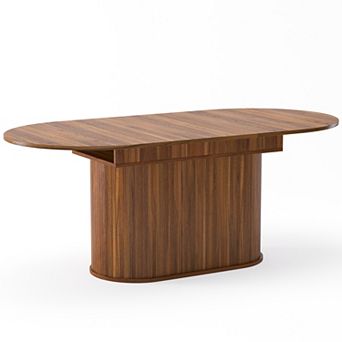 Trikiousd 55.11"-70.86" Extendable Arc-Shaped Dining Table with Striped Legs