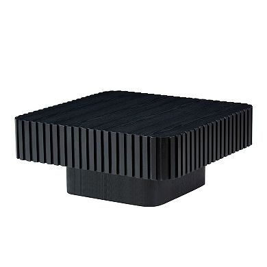 Trikiousd 35.4-Inch Square Drum Coffee Table, Modern Wood Coffee Table with Pedestal Base