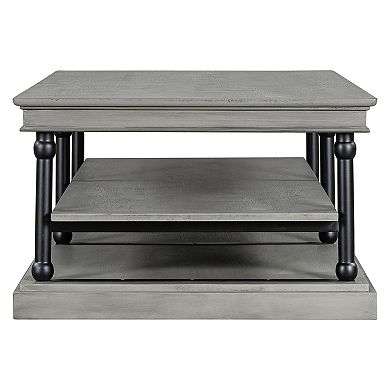 Trikiousd 55.1" Wood Coffee Table with 2 Open Storage Shelves