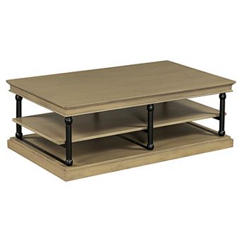 Trikiousd 55.1" Wood Coffee Table with 2 Open Storage Shelves