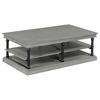 Trikiousd 55.1" Wood Coffee Table with 2 Open Storage Shelves