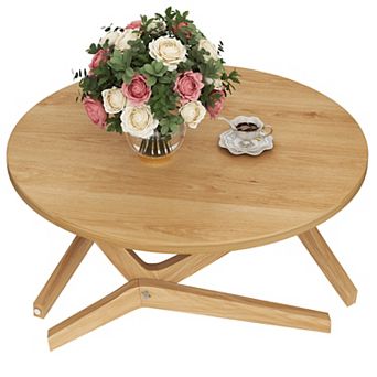 Trikiousd 34.5" Round 2-in-1 Adjustable Coffee & Cocktail Table