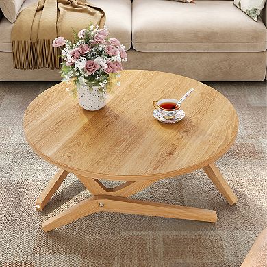 Trikiousd 34.5" Round 2-in-1 Adjustable Coffee & Cocktail Table