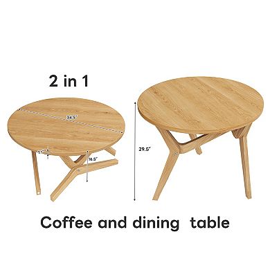 Trikiousd 34.5" Round 2-in-1 Adjustable Coffee & Cocktail Table