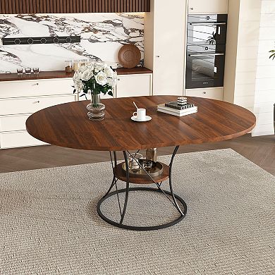 Trikiousd 43-59 Inch Extendable Round Dining Table with Storage Shelf