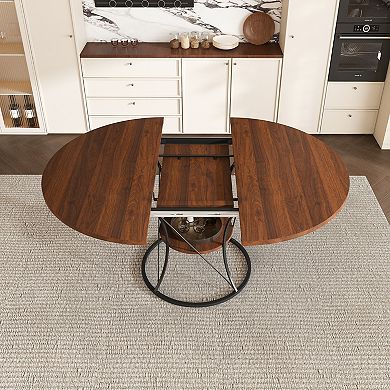Trikiousd 43-59 Inch Extendable Round Dining Table with Storage Shelf