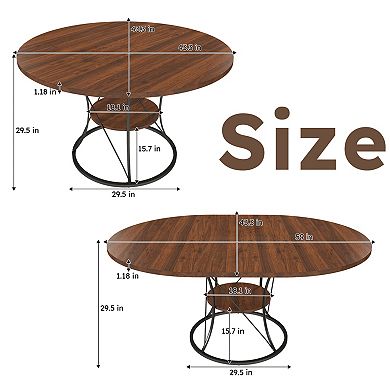 Trikiousd 43-59 Inch Extendable Round Dining Table with Storage Shelf