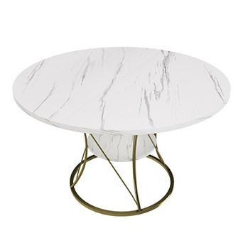 Trikiousd 43-59 Inch Extendable Round Dining Table with Storage Shelf