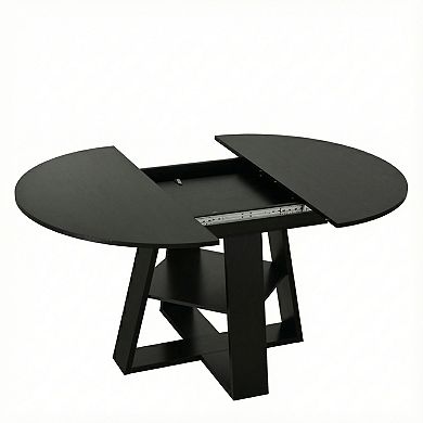 Trikiousd 4359 Inch Extendable Round Dining Table with Storage Shelf for 48
