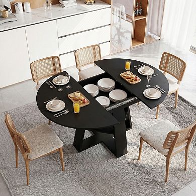 Trikiousd 4359 Inch Extendable Round Dining Table with Storage Shelf for 48