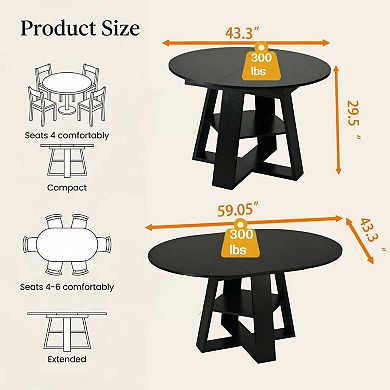 Trikiousd 4359 Inch Extendable Round Dining Table with Storage Shelf for 48