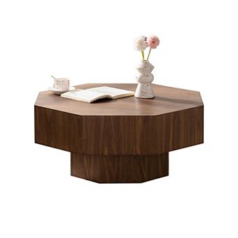 Trikiousd 30.5-Inch Octagonal Wooden Coffee Table, Modern Living Room Accent Table
