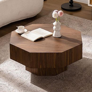 Trikiousd 30.5-Inch Octagonal Wooden Coffee Table, Modern Living Room Accent Table