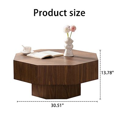 Trikiousd 30.5-Inch Octagonal Wooden Coffee Table, Modern Living Room Accent Table
