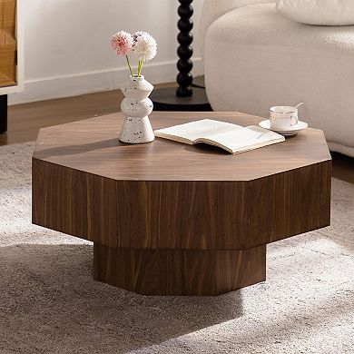 Trikiousd 30.5-Inch Octagonal Wooden Coffee Table, Modern Living Room Accent Table