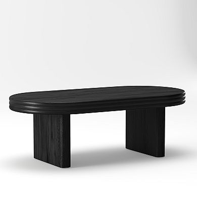 Trikiousd Mid Century Modern Oval Fluted Coffee Table with Wood Veneer